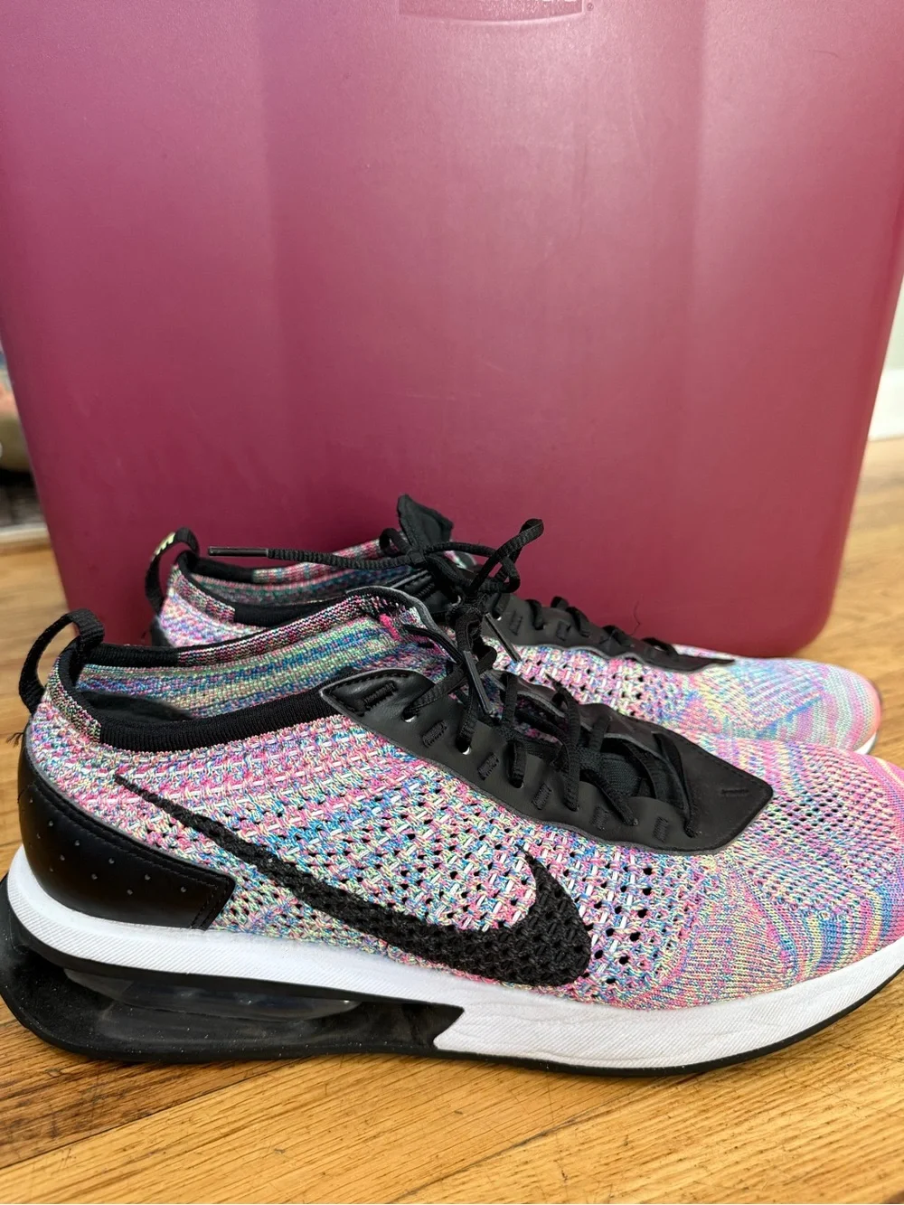Nike Air Max Flyknit Racer Sneakers Ghost Green Black Pink Mens 11 - Picture 2 of 6